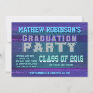Modern Blue Glitter Look Graduation Invitation