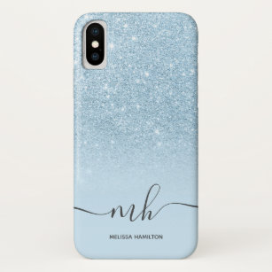 Modern blue glitter ombre chic pastel monogrammed Case-Mate iPhone case
