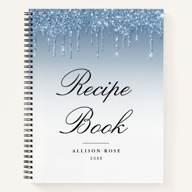 Modern blue glitter Recipe Book (Front)