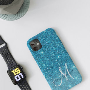 Modern Blue Glitter Sparkles Personalised Name iPhone 11 Case