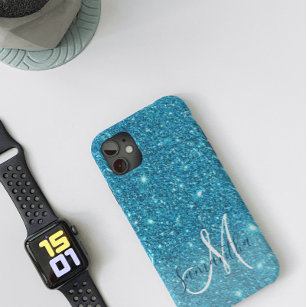 Modern Blue Glitter Sparkles Personalised Name Case-Mate iPhone Case