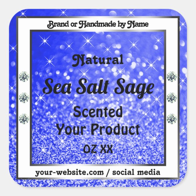 Modern Blue Glitter Sparkling Stars Product Labels (Front)