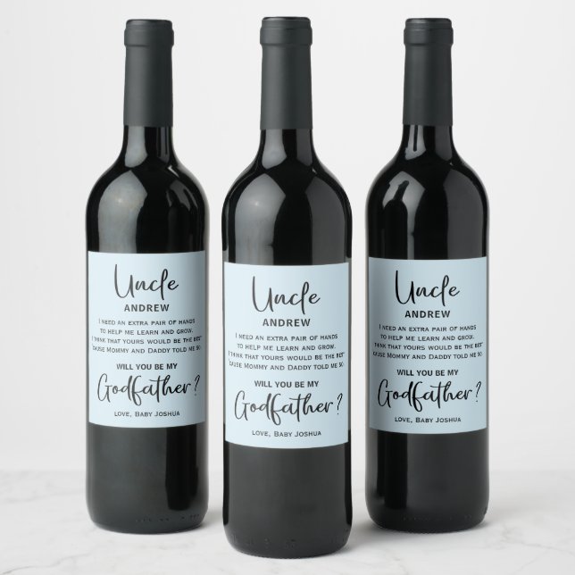 Modern Blue Godfather Proposal Wine Label (Bottles)