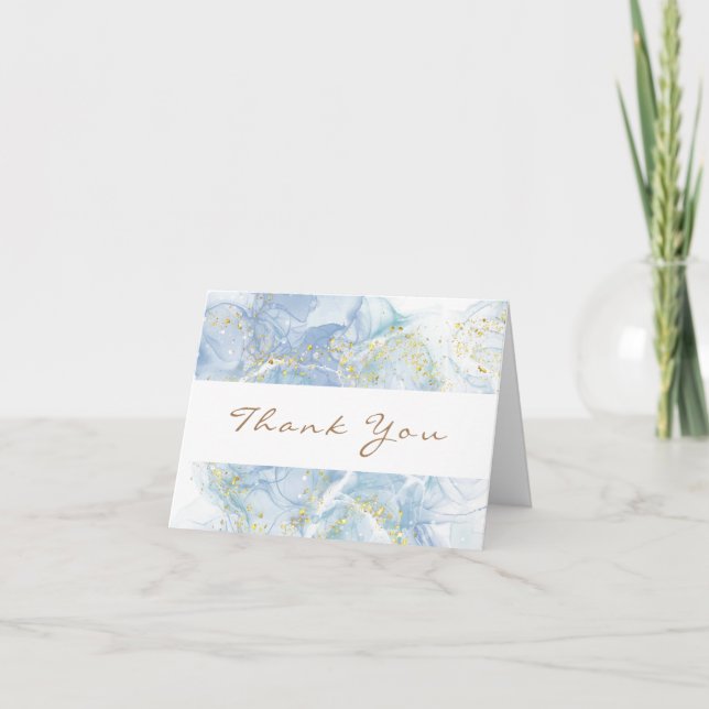 Modern Blue Gold Agate Boy Baby Shower Thank You Card (Front)