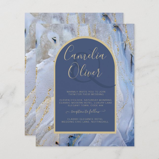 Modern Blue Gold Agate Marble Arch Wedding (Front/Back)