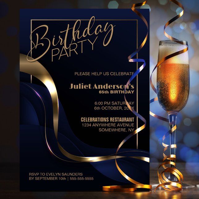 Modern Blue Gold Any Age Birthday Party Invitation (Creator Uploaded)