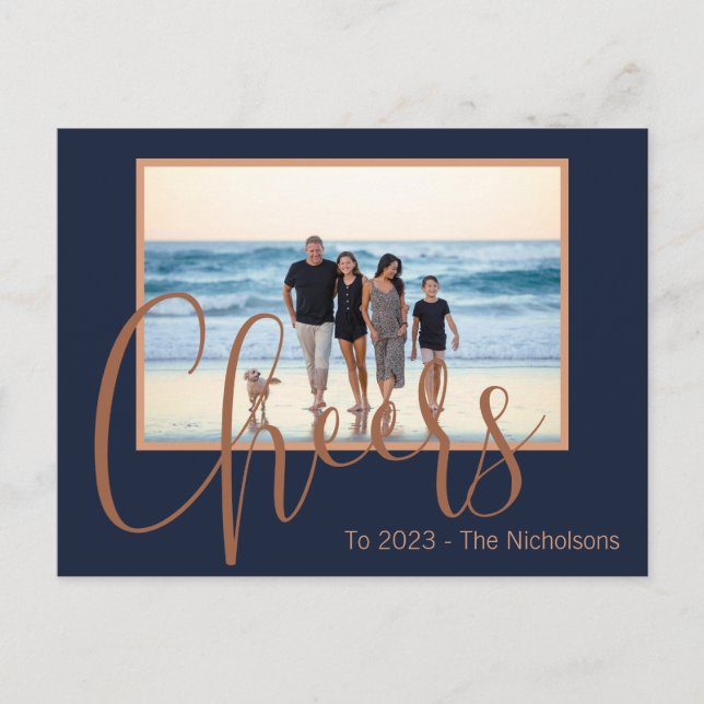 Modern Blue & Gold Cheers To The New Year Photo Postcard (Front)
