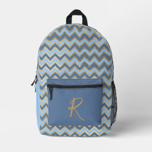Modern Blue & Gold Chevron Stripes Personalised Printed Backpack