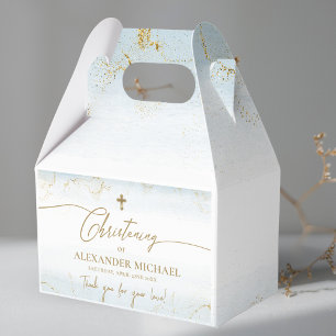 Modern Blue Gold Cross Thank You Boy Christening Favour Box