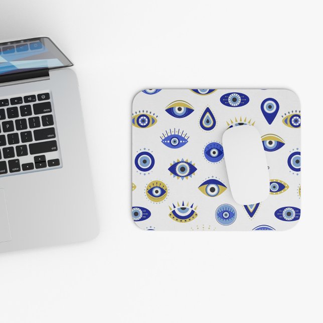 Modern Blue Gold Evil Eyes Mouse Pad (Creator Uploaded)