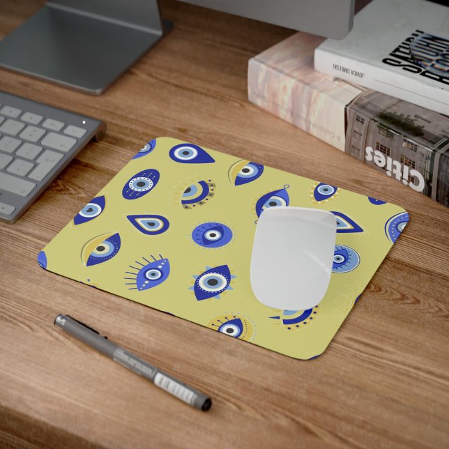 Modern Blue Gold Evil Eyes Mouse Pad (Creator Uploaded)
