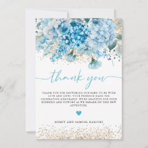 Modern Blue Gold Floral Baby Shower Welcome Sign Thank You Card