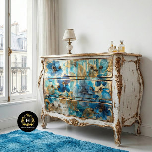 Modern Blue Gold Floral Botanical for Furniture Tissue Paper