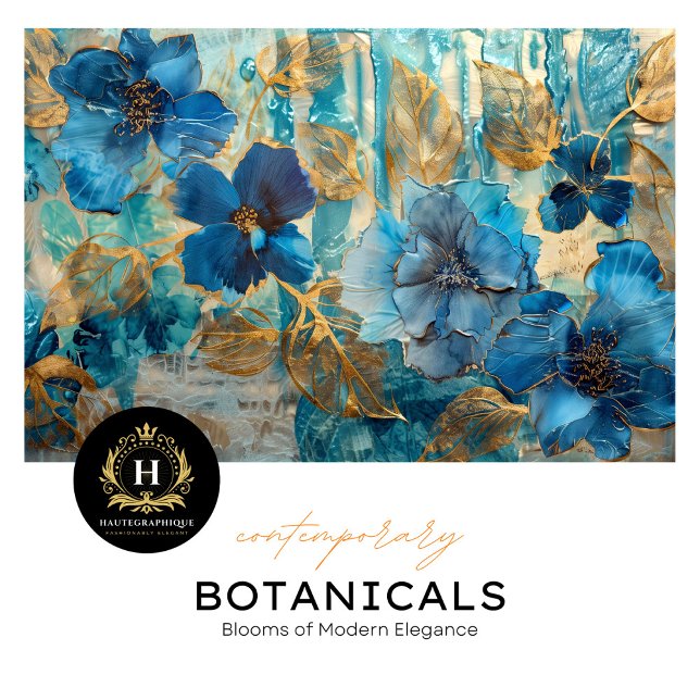 Modern Blue Gold Floral Botanical for Furniture Tissue Paper (Creator Uploaded)
