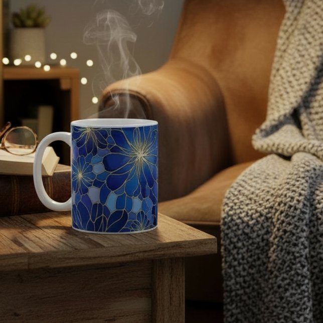 Modern Blue Gold Floral Pattern Coffee Mug (Creator Uploaded)