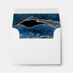 Modern Blue Gold Foil Agate Wedding RSVP Envelope