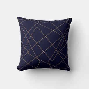Modern Blue Gold Geometric Strokes Design Cushion