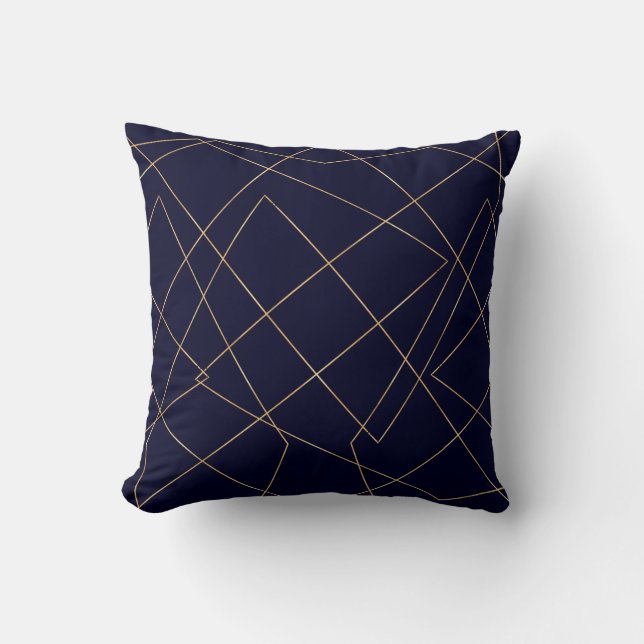 Modern Blue Gold Geometric Strokes Design Cushion (Front)