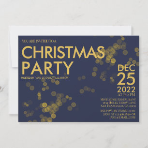 Modern Blue Gold glitter confetti Christmas Party  Invitation