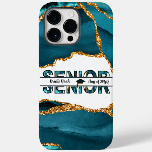 Modern Blue Gold Glitter Personalised Graduation Case-Mate iPhone 14 Pro Max Case