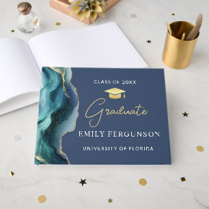 Modern Blue & Gold Graduation Gift Guest Book