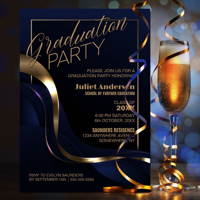Modern Blue Gold Graduation Party Invitation (Creator Uploaded)