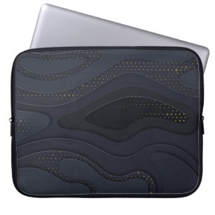 Modern Blue-Gold Halftone Pattern Laptop Sleeve