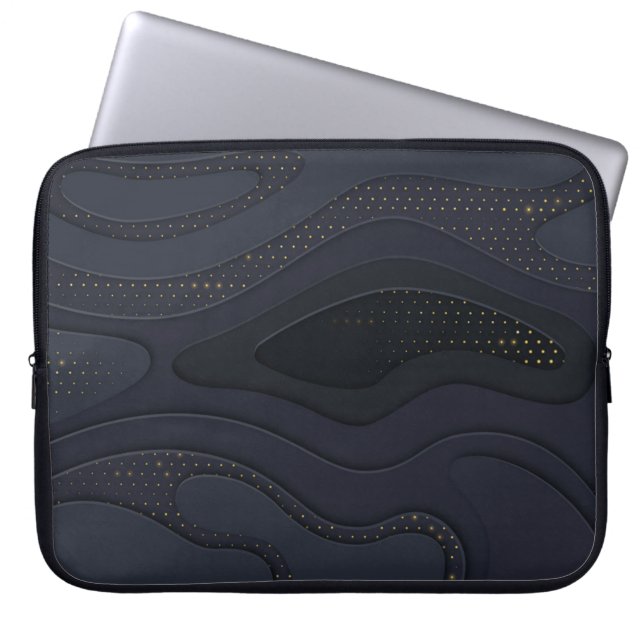 Modern Blue-Gold Halftone Pattern Laptop Sleeve (Front)