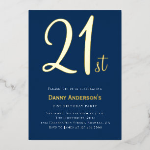 Modern blue gold minimal stylish 21st birthday