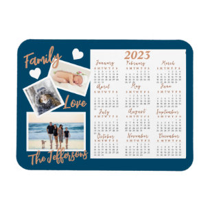 Modern Blue & Gold New Year Calendar Photos Magnet