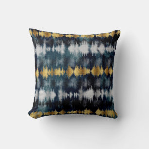 Modern Blue Gold Tie Dye Painting Abstract Cushion