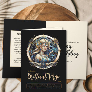 Modern Blue Gold Virgin Zodiac Sign Virgo Birthday Card