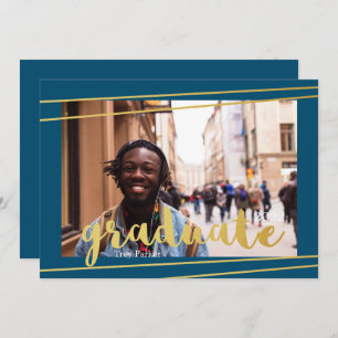 Modern Blue, Gold, & White Graduate Invitations