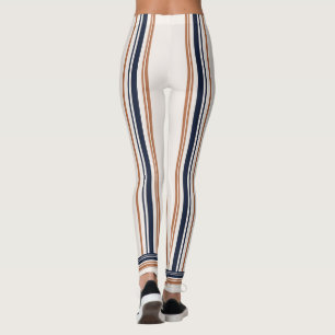 Modern Blue & Gold White Long Stripes   Leggings