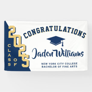 Modern Blue Golden Graduation Class of 2024 Party Banner