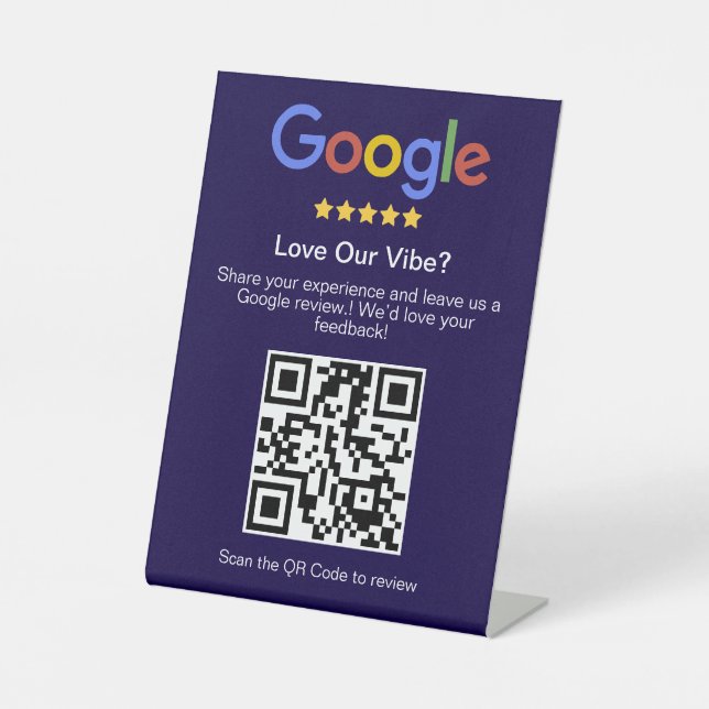 Modern Blue Google Review Custom QR Code Pedestal Sign (Front)