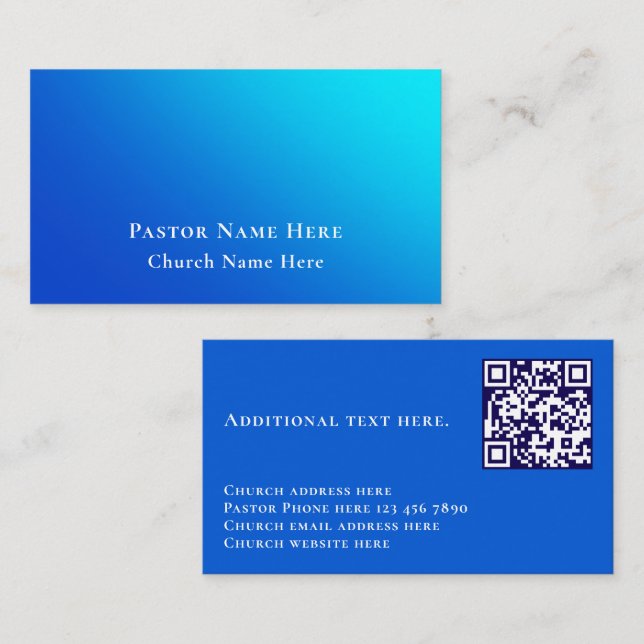 Modern Blue Gradient Custom Text QR Code Church Business Card (Front/Back)