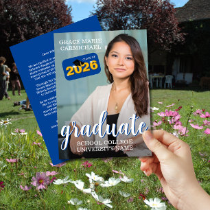 Modern Blue Graduate Photo Class of 2026 Announcement