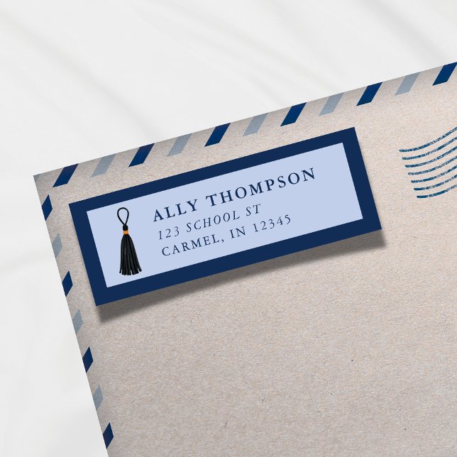 Modern Blue Graduation Cap Tassel  Return Address Label (Modern Blue Graduation Cap Tassel Label)