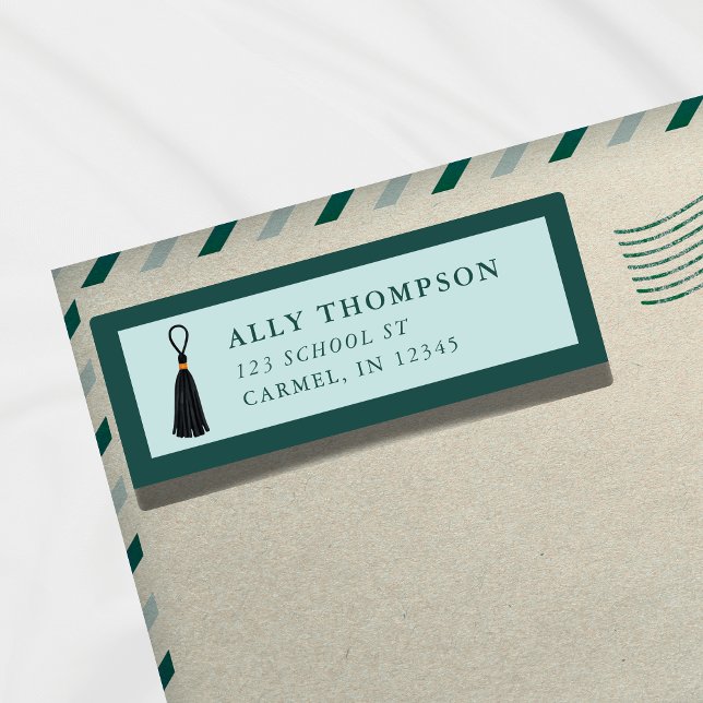 Modern Blue Graduation Cap Tassel  Return Address Label (Modern Blue Graduation Cap Tassel Label)