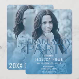 Modern Blue Graduation Party Graduate Photo Invitation