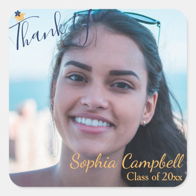 Modern Blue Graduation Square Sticker (Front)