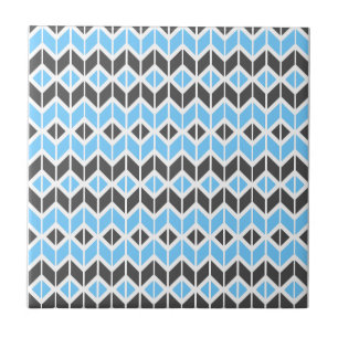 Modern Blue Gray Herringbone Geometric Pattern Ceramic Tile