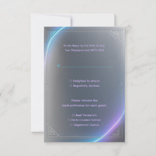 Modern Blue Gray Purple Electric Neon Glow Wedding RSVP Card