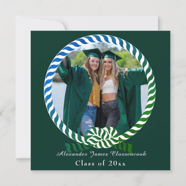 Modern Blue Green 1 Photo Graduation  Announcement (Front)