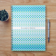 Modern Blue Green Abstract Diamond Notebook