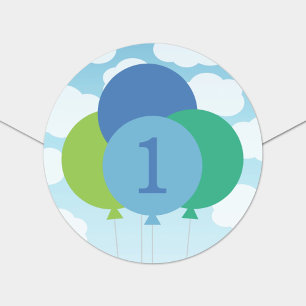 Modern Blue Green Balloons Baby Boy First Birthday Classic Round Sticker