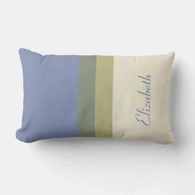 Modern Blue Green Cream Custom Name Colour Block Lumbar Cushion (Front)