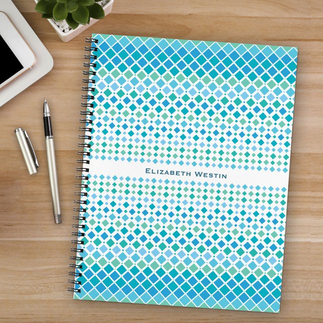 Modern Blue Green Diamond Pattern Spiral Notebook (Creator Uploaded)