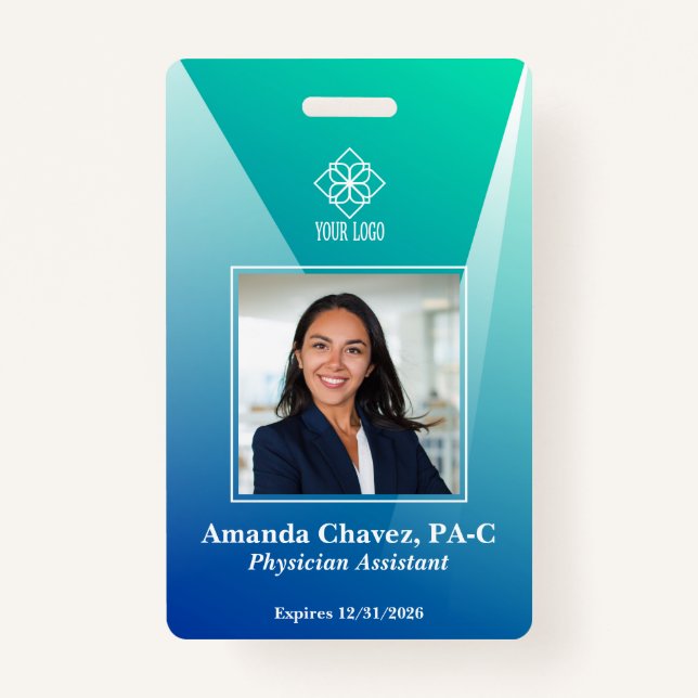 Modern Blue Green Employee Photo ID ID Badge (Front)